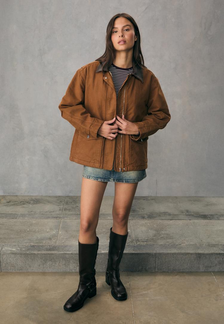 parka combinada efecto piel