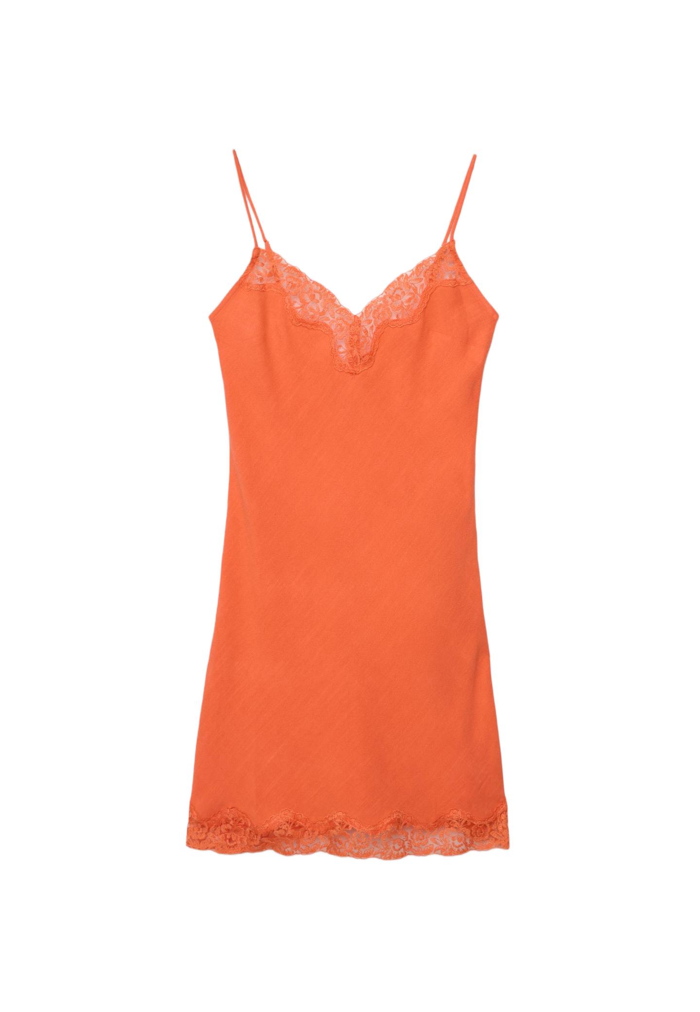 Keten karışımlı, kısa, dantel elbis - Görsel 9