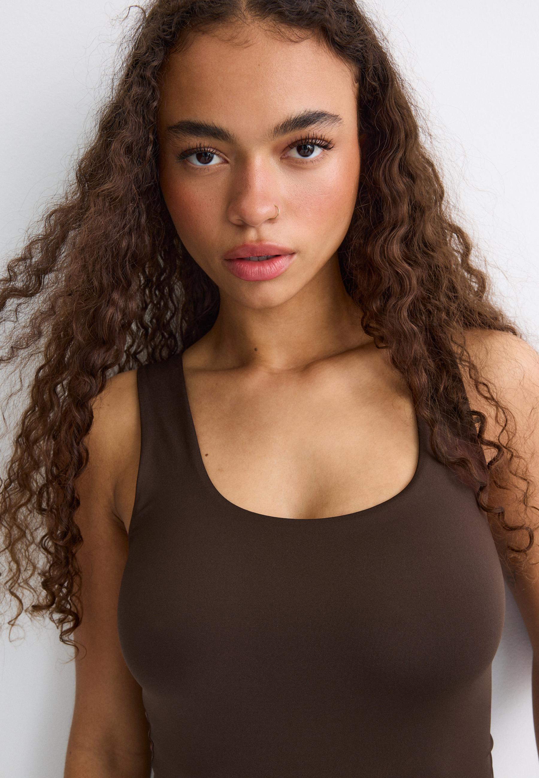 Polyamide wide strap top — Brown