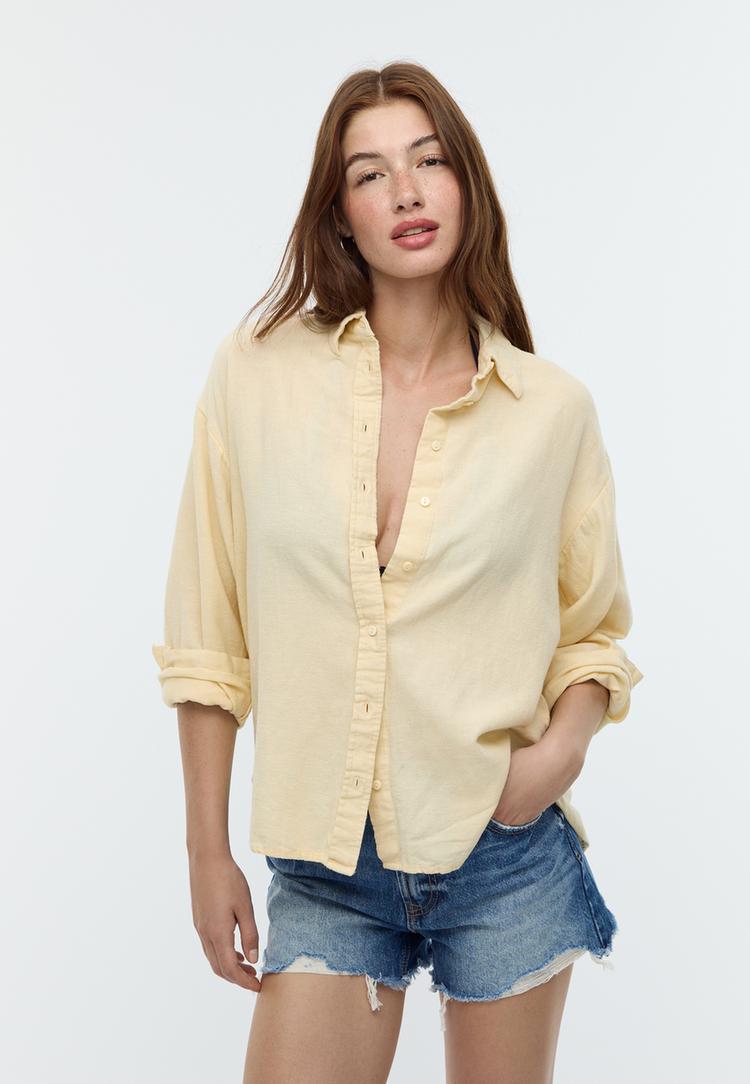camisa fluida com linho