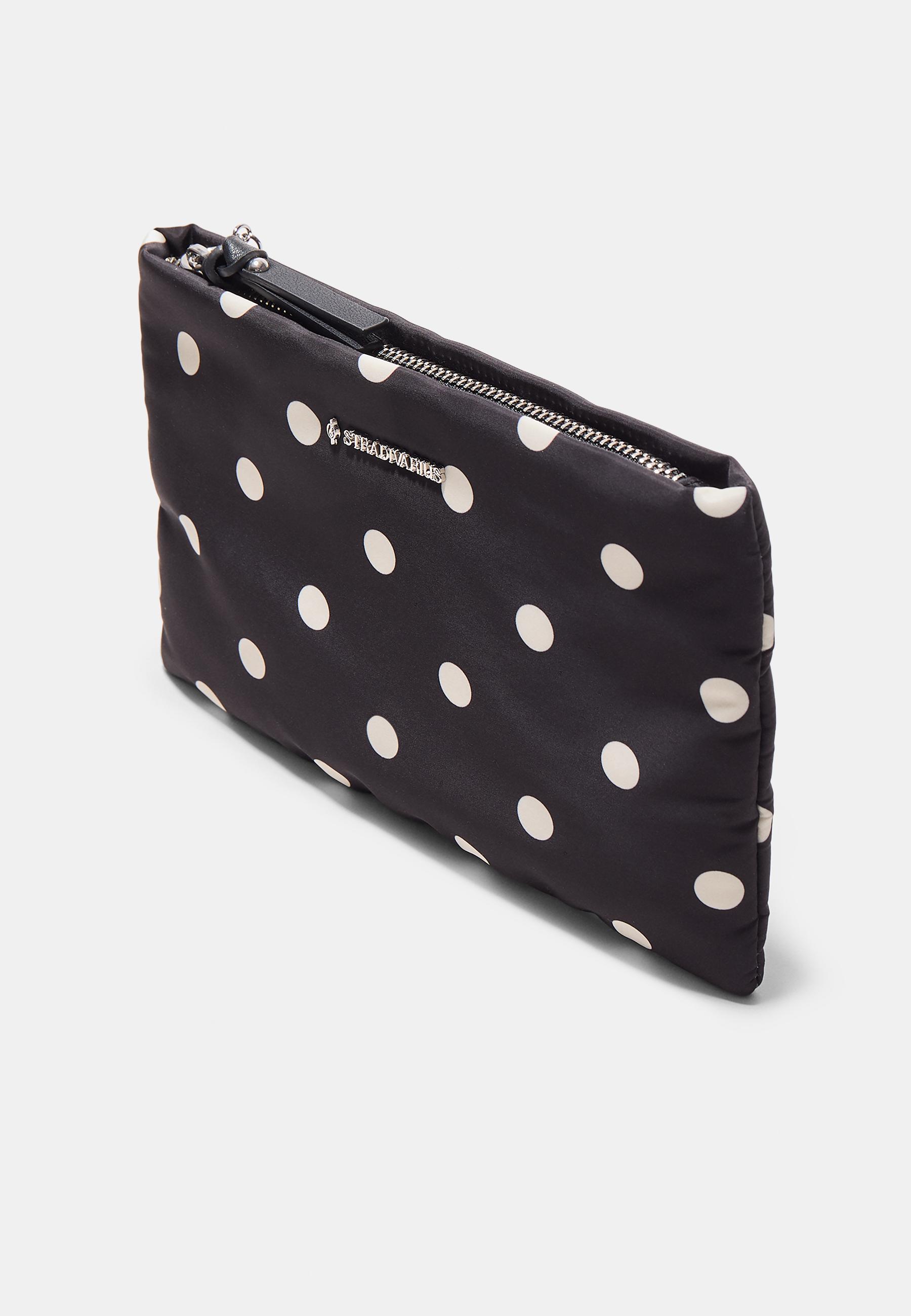 Printed fabric zip-up wash bag — Black