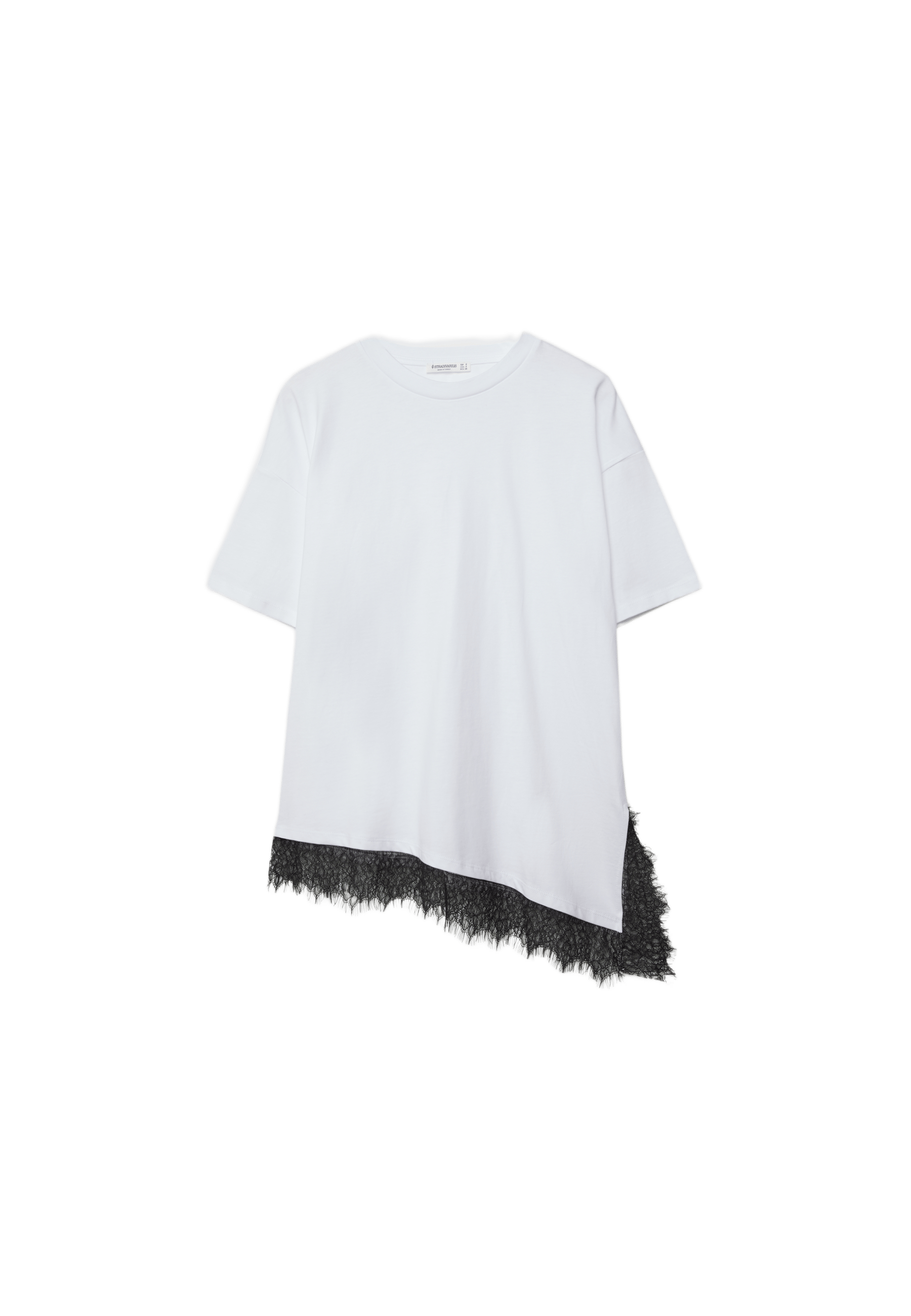 Short sleeve T-shirt with lace hem — White