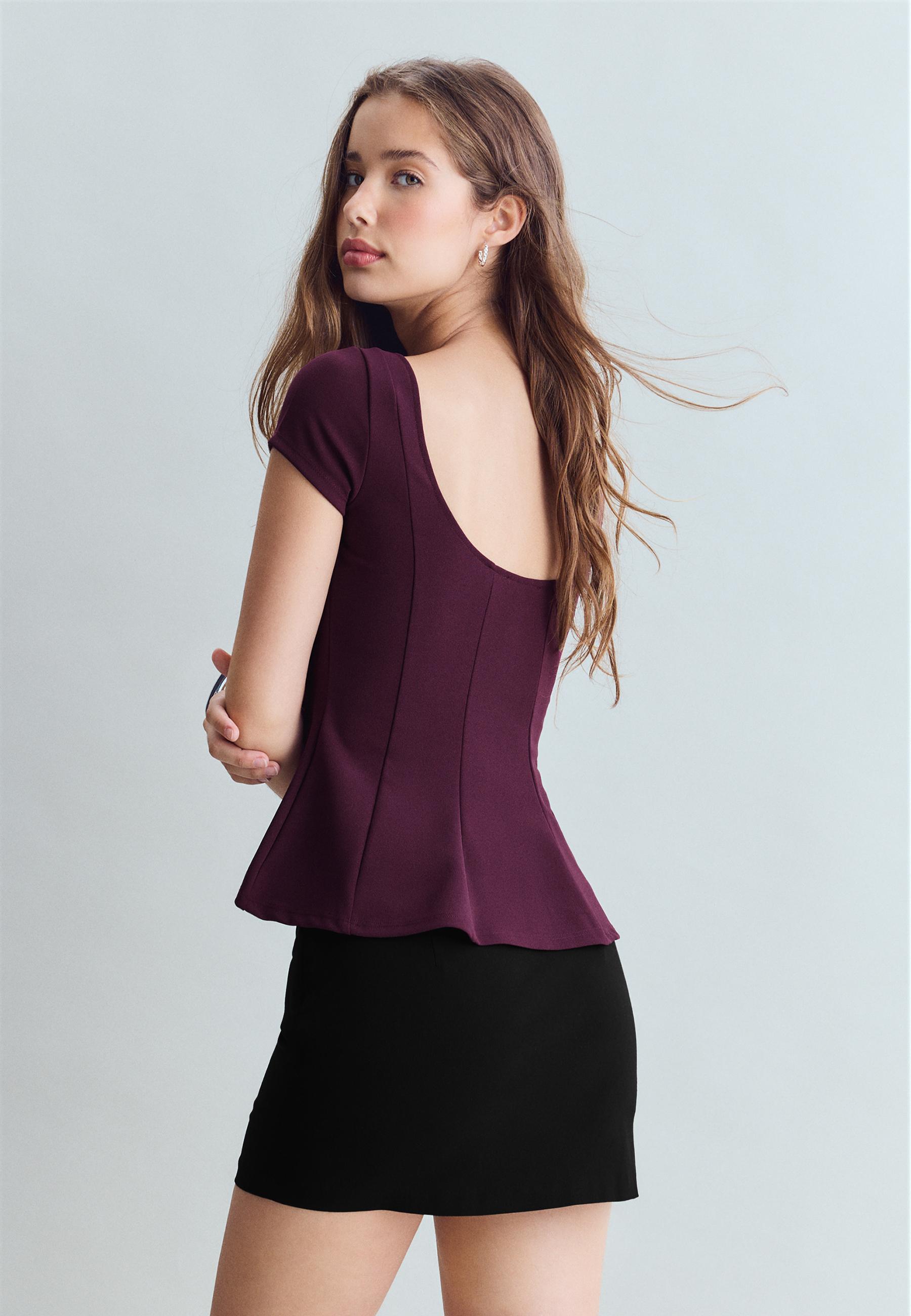 Peplum mini sleeve top — Purple