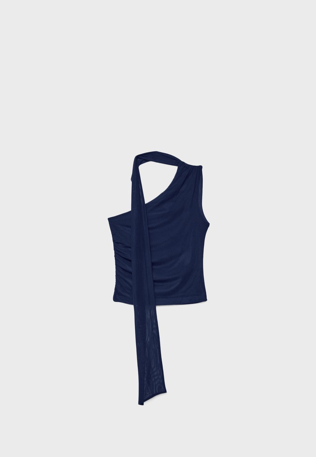 Top asimmetrico in tulle con foulard