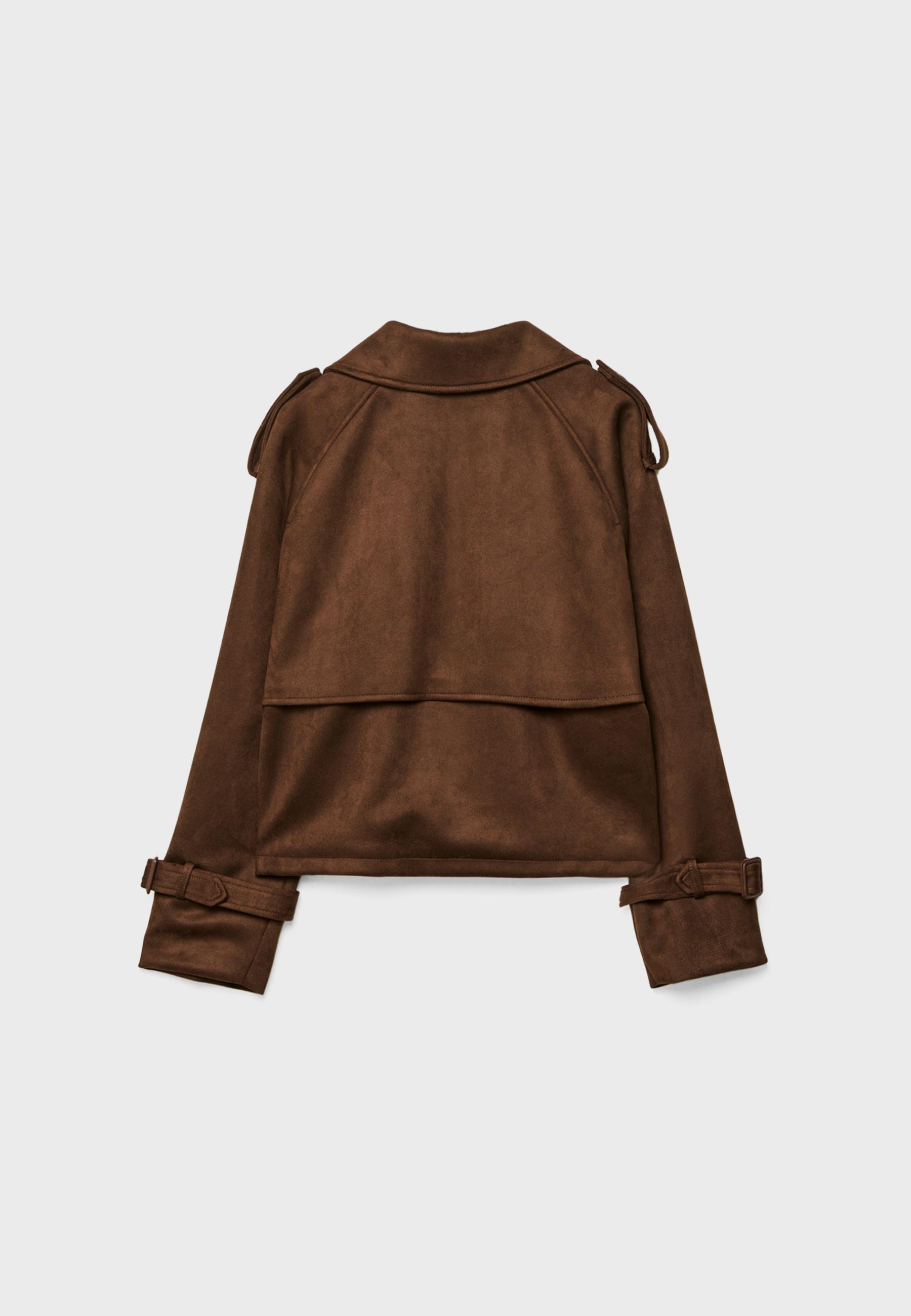 Short faux suede trench coat — Brown