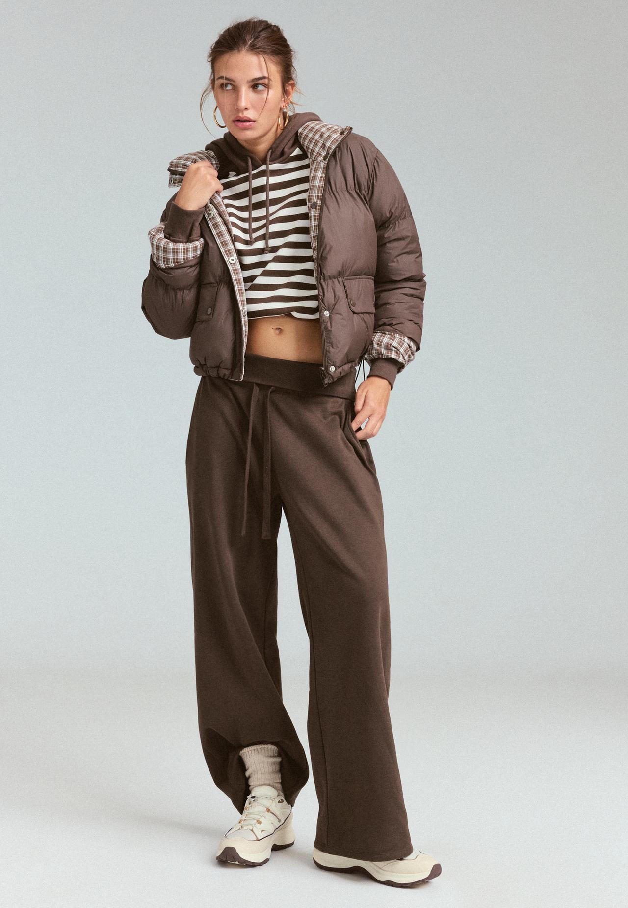 Reversible padded check jacket — Brown