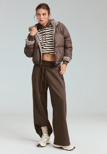 Reversible padded check jacket — Brown 1