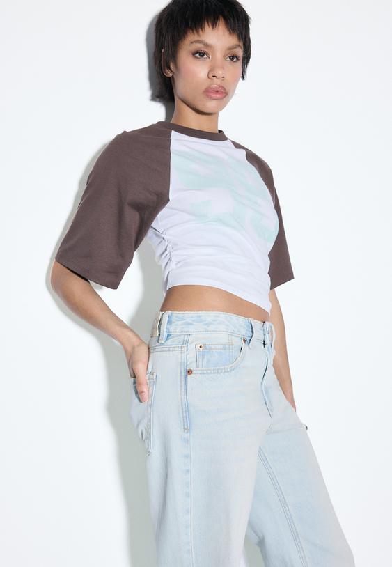 Stradivarius Straight Fit Jeans Mit Weitem Bein D92 Hellblauer Denim-Washed-Look 42