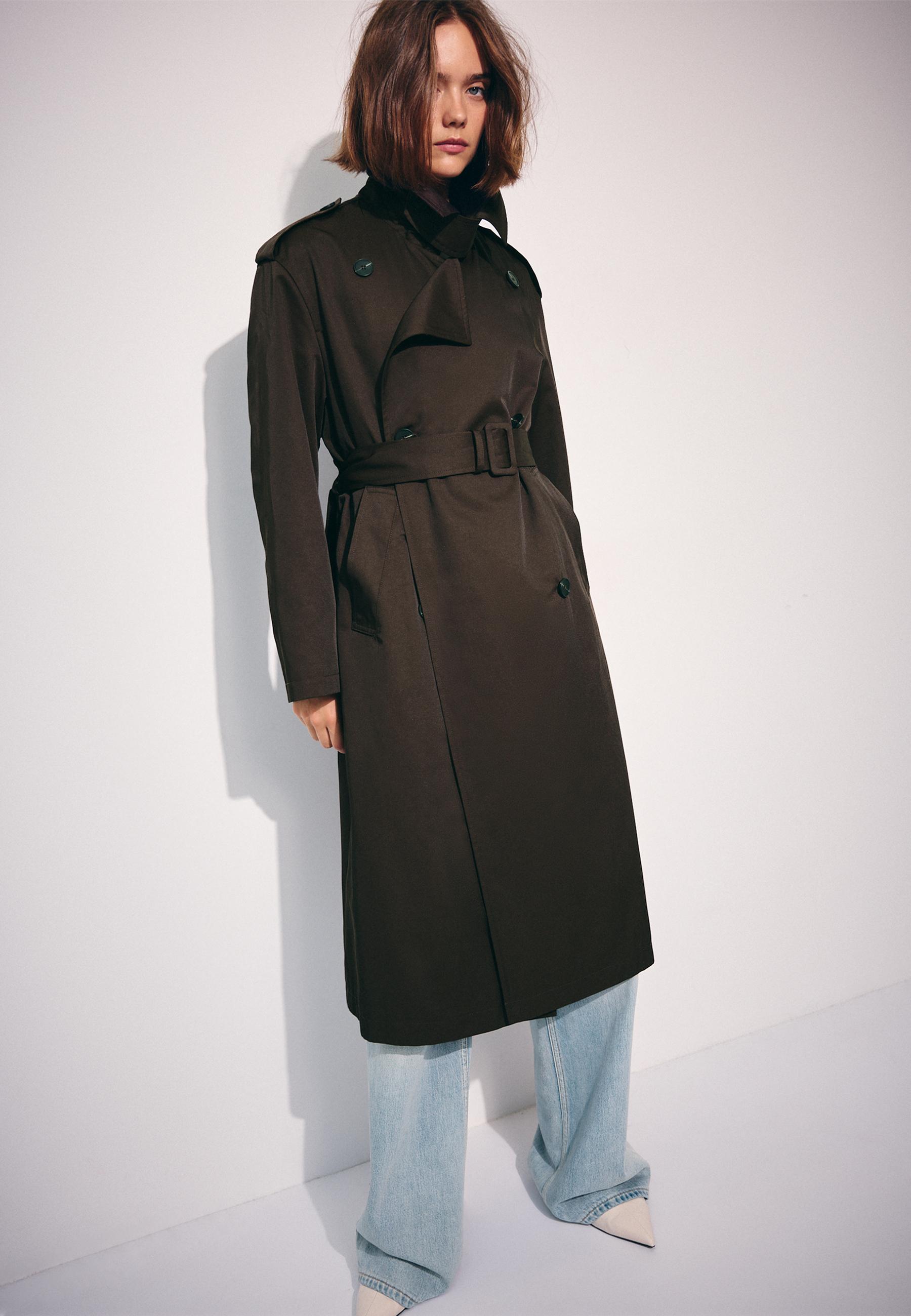 Stradivarius Βασικό Μακρύ Trench Καφέ Xs