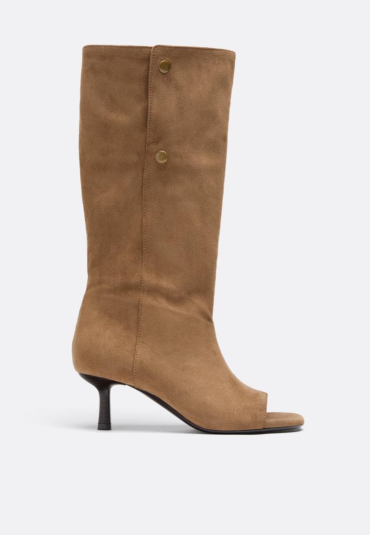 Stradivarius Peep Toe Čizmice S Efektom Antilopa Bež 35