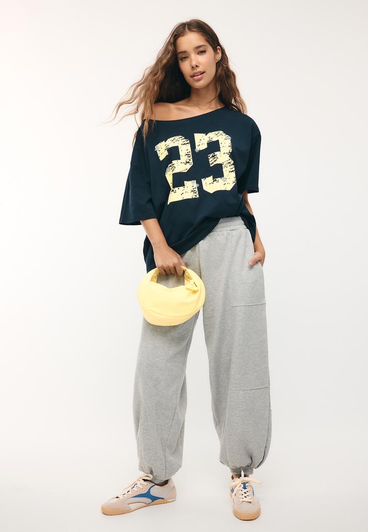 Stradivarius Παντελόνι Jogger Μπαλούν Φούτερ Γκρι Μελανζέ M