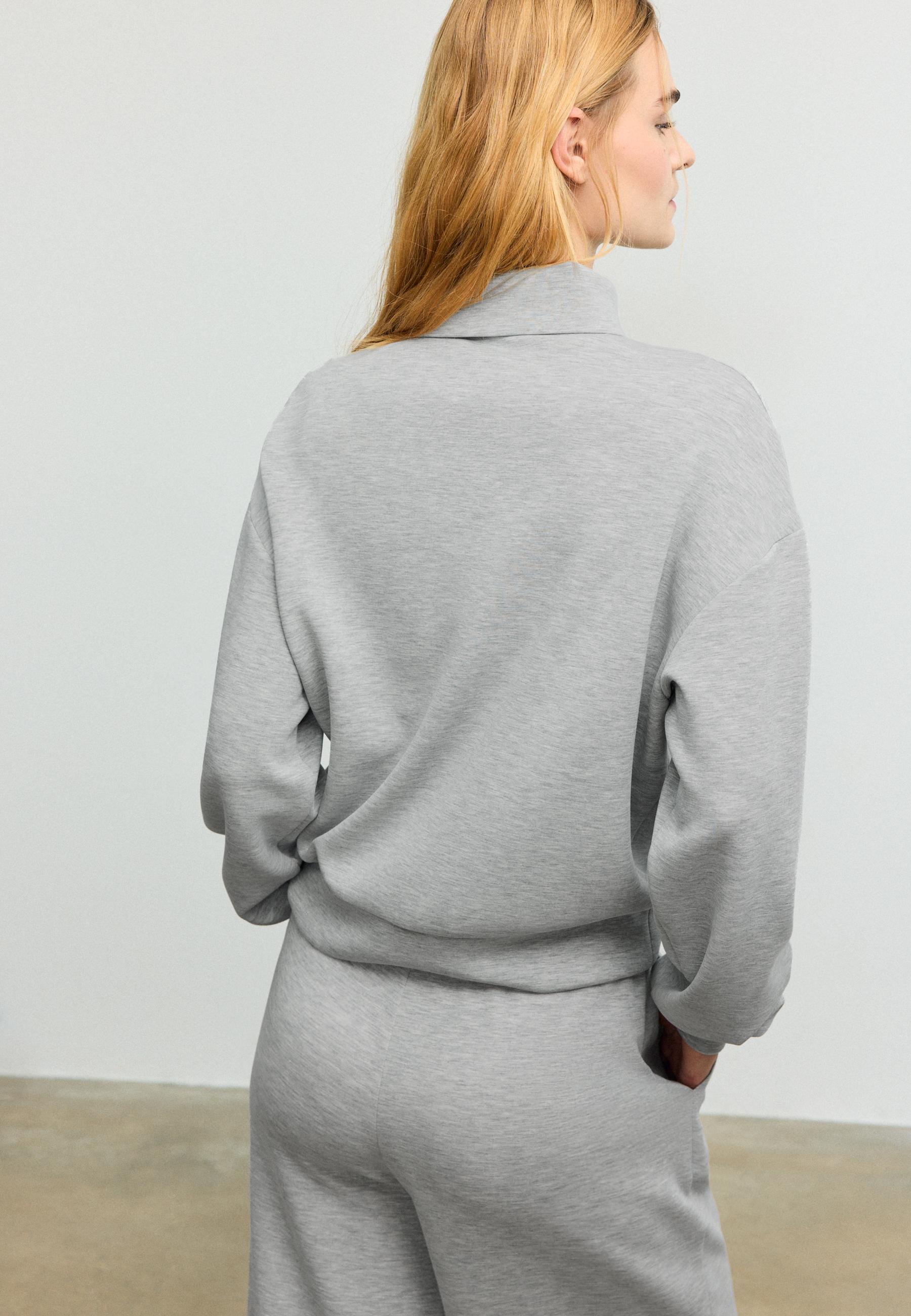 Soft-touch sweatshirt with side zip — Grey melange