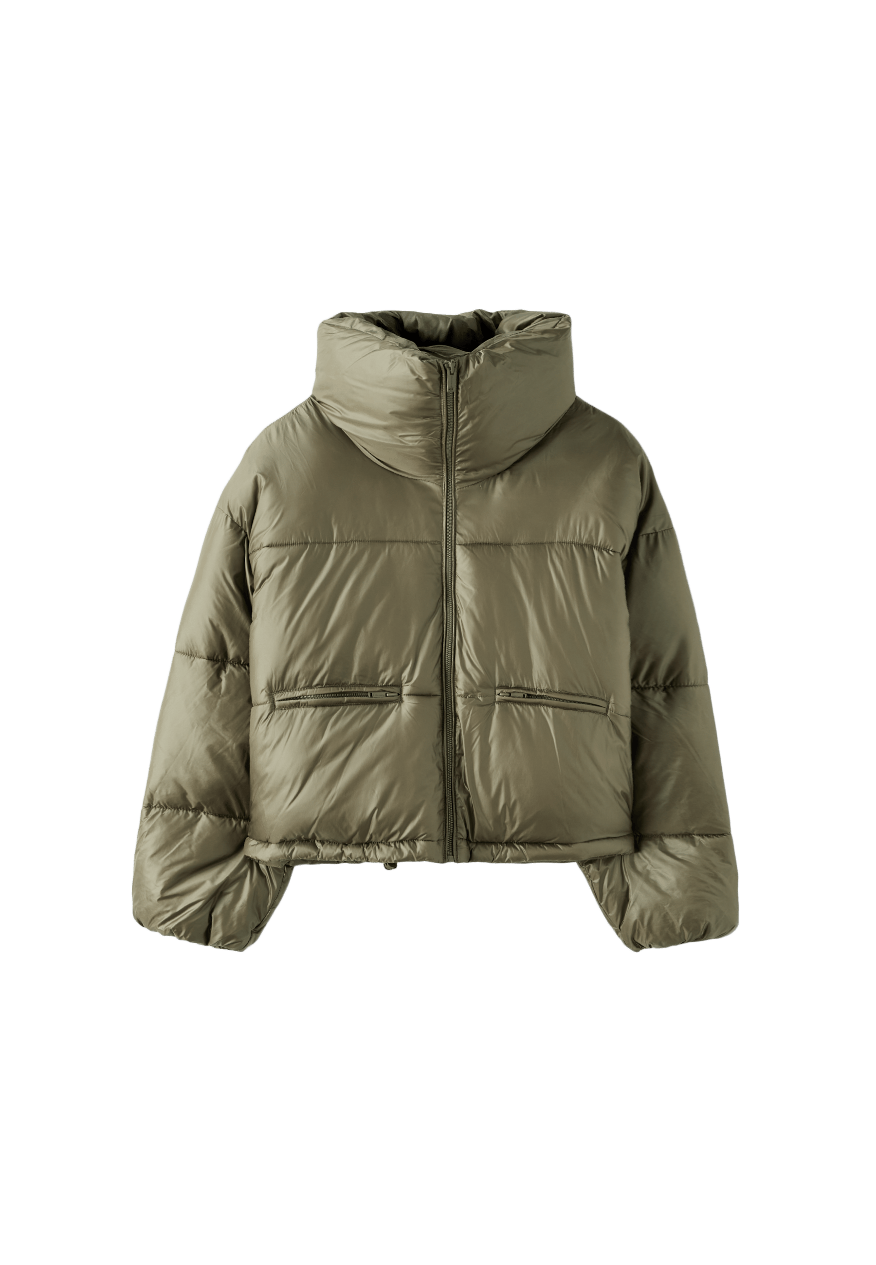 Shiny cropped down jacket — Khaki