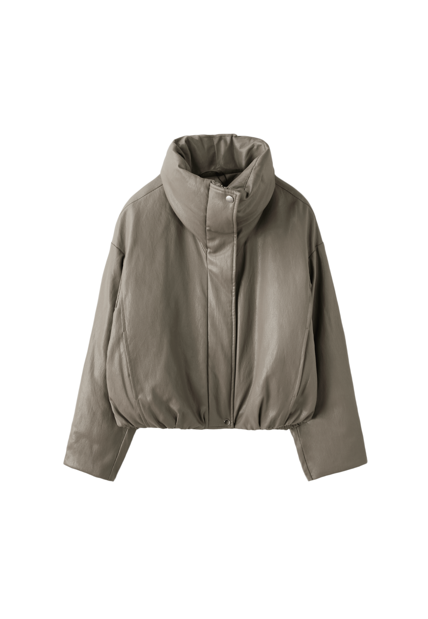 Leather effect high neck puffer jacket — Grey