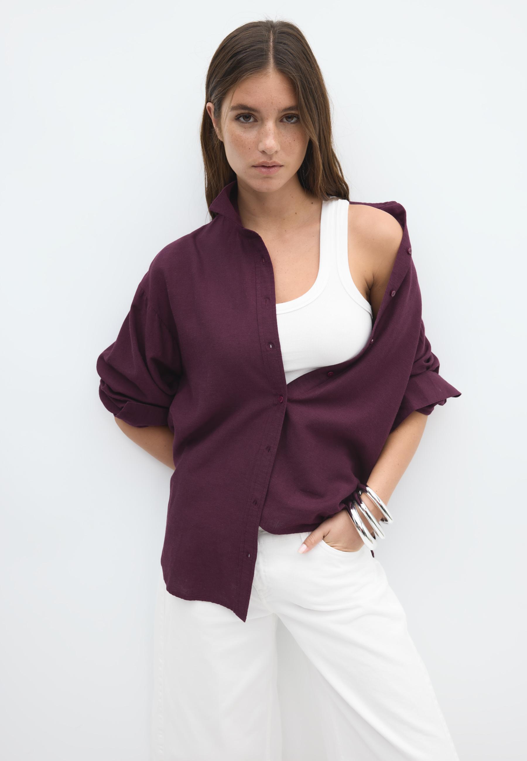 Linen-effect flowing shirt — Purple