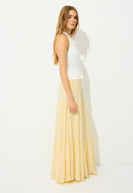 Stradivarius Peasant Midi Skirt Pastel Yellow L