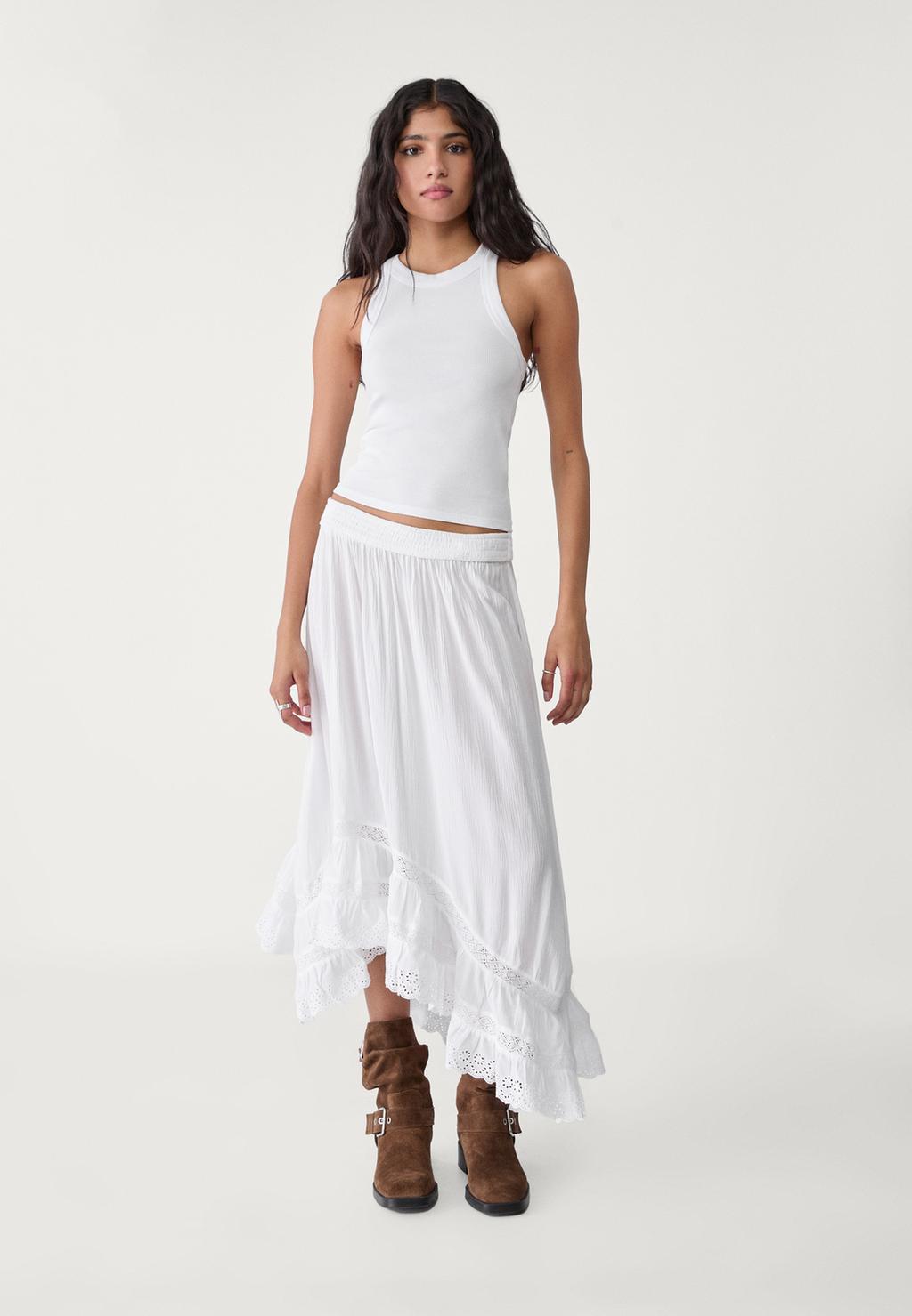 Asymmetric ruffled midi skirt