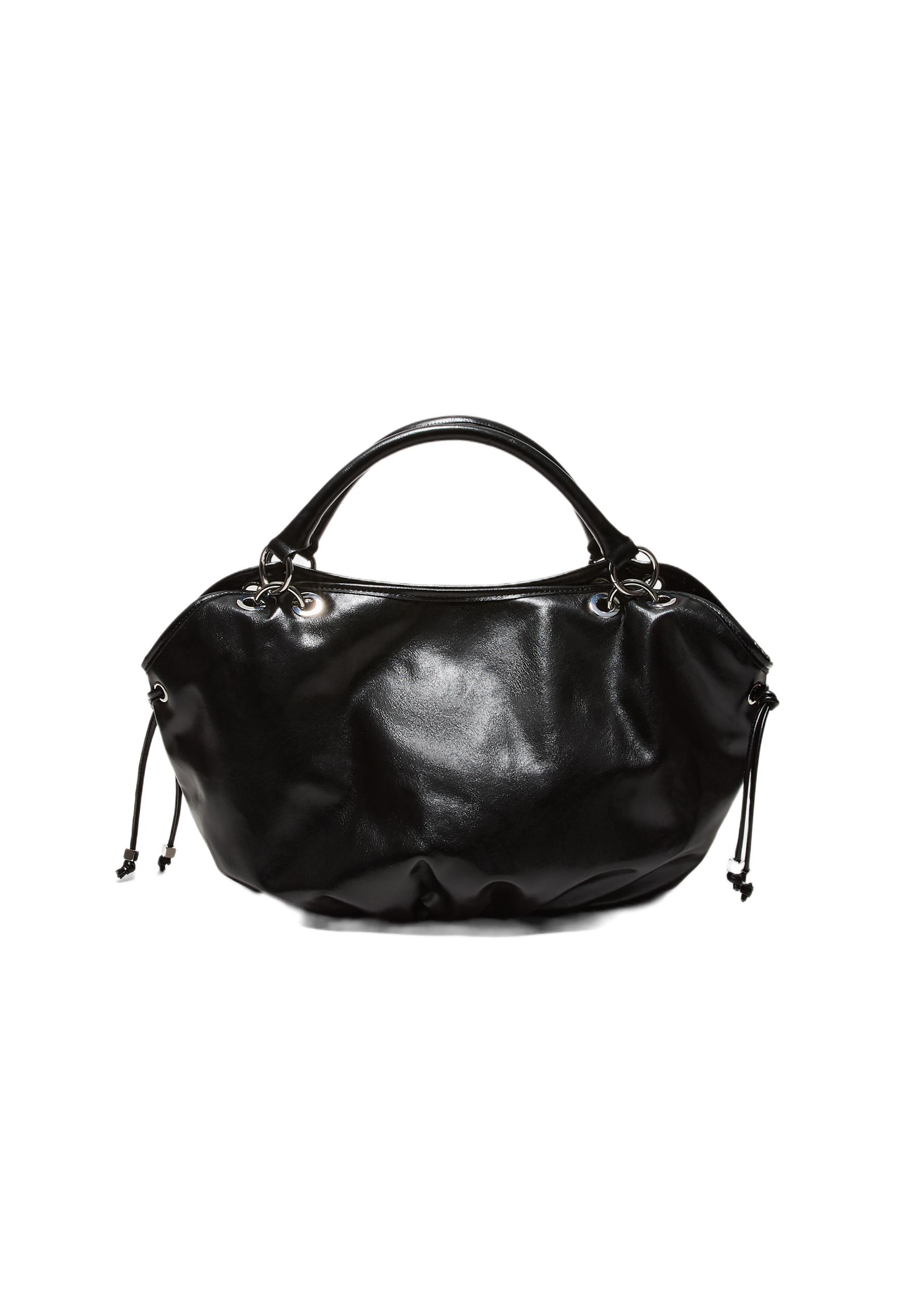 Round shopper bag with metal details — Black