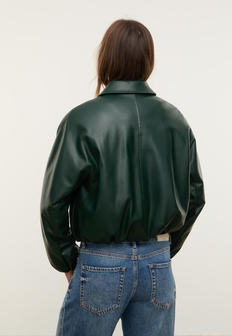 faux leather quilted bomber jacket