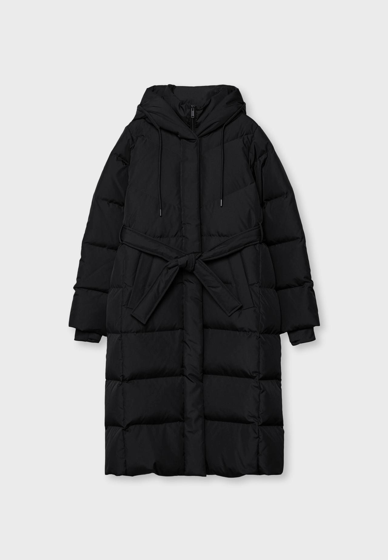 Belted puffer coat — Black