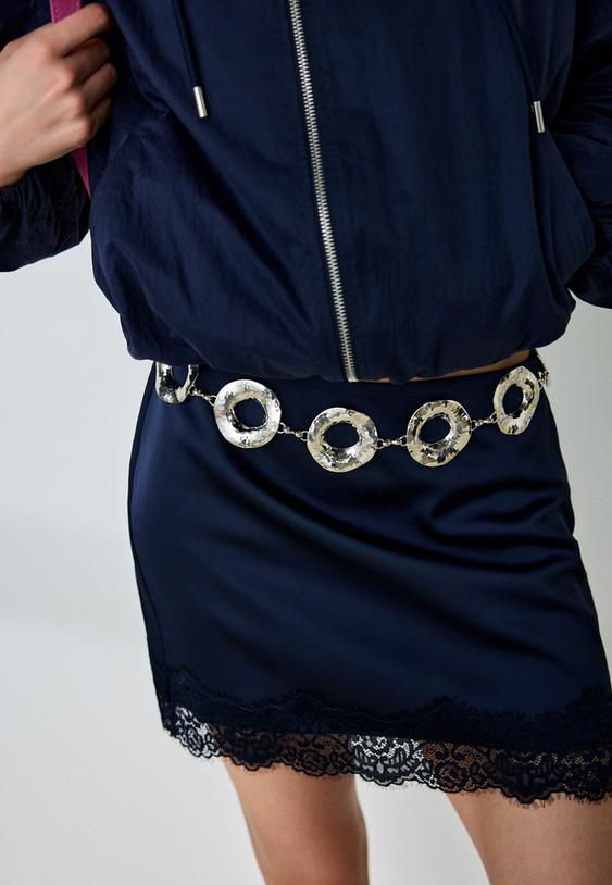 sateen mini skirt with lace trim