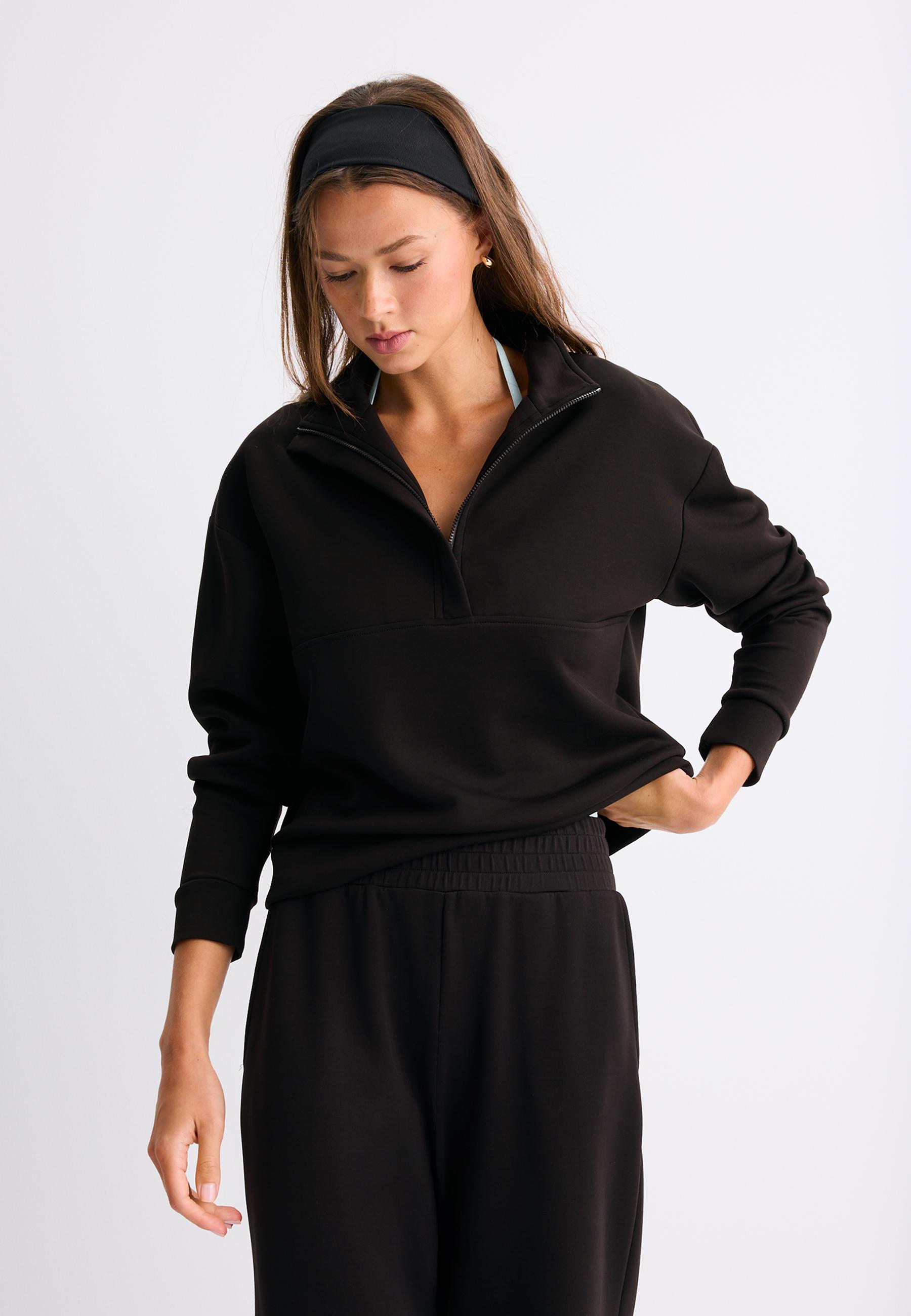 Soft-touch zip-up sweatshirt — Black