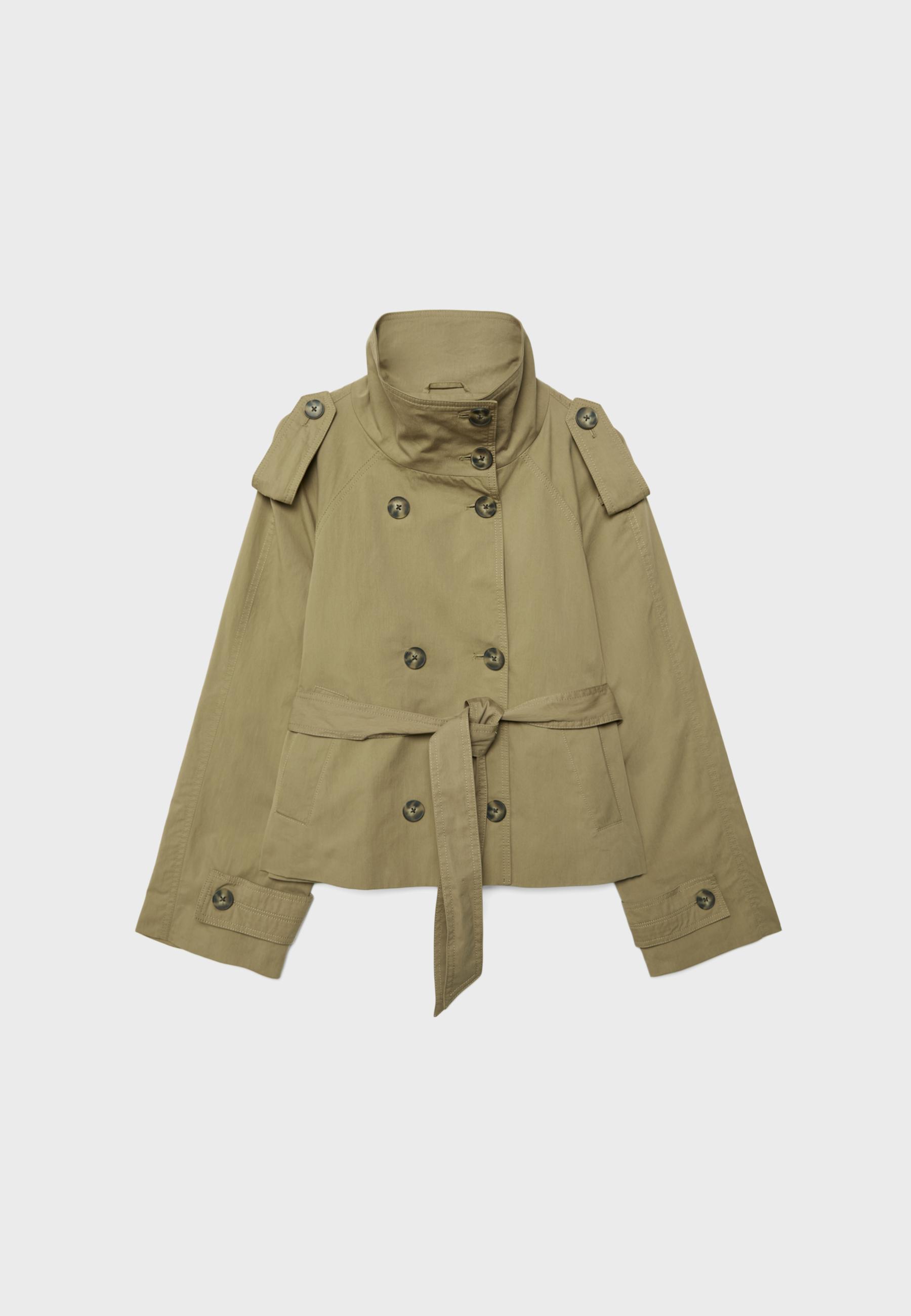 High-neck trench coat with belt — Olive green