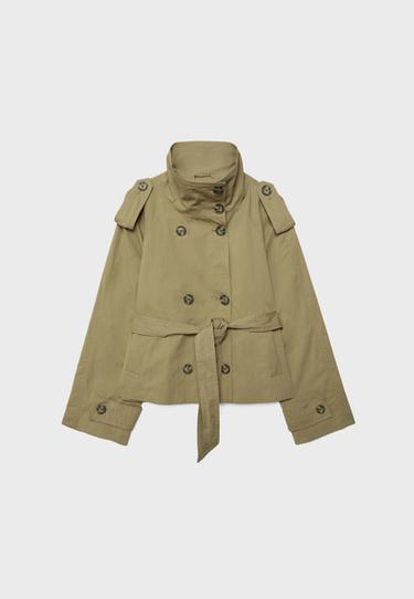 High-neck trench coat with belt — Olive green 7