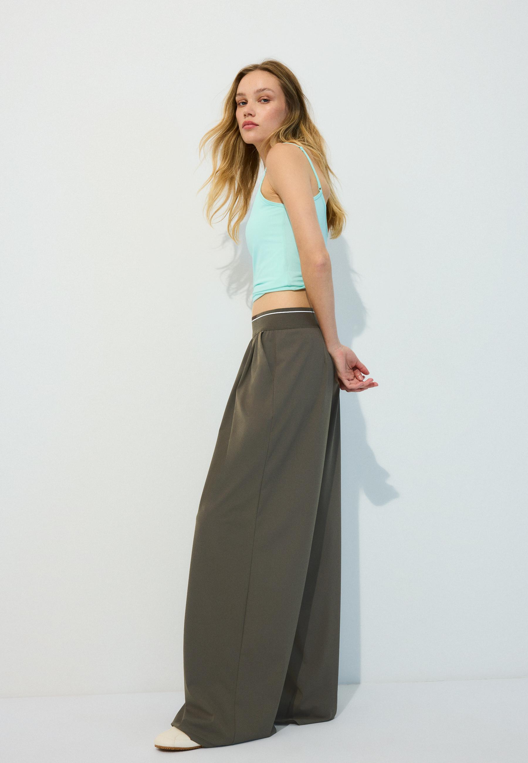 Elasticated waist palazzo joggers — Brown
