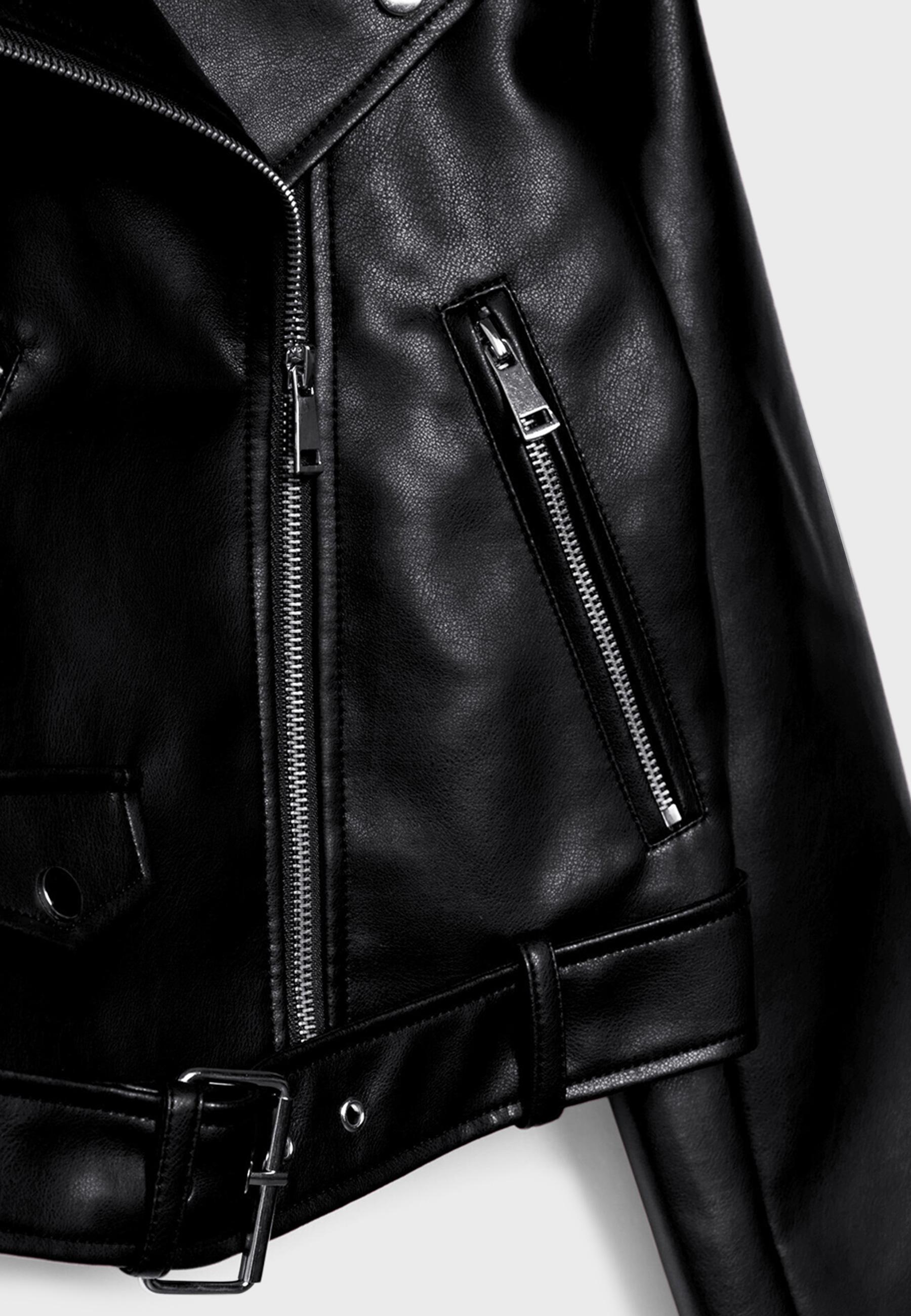 Basic leather effect belted jacket — Black