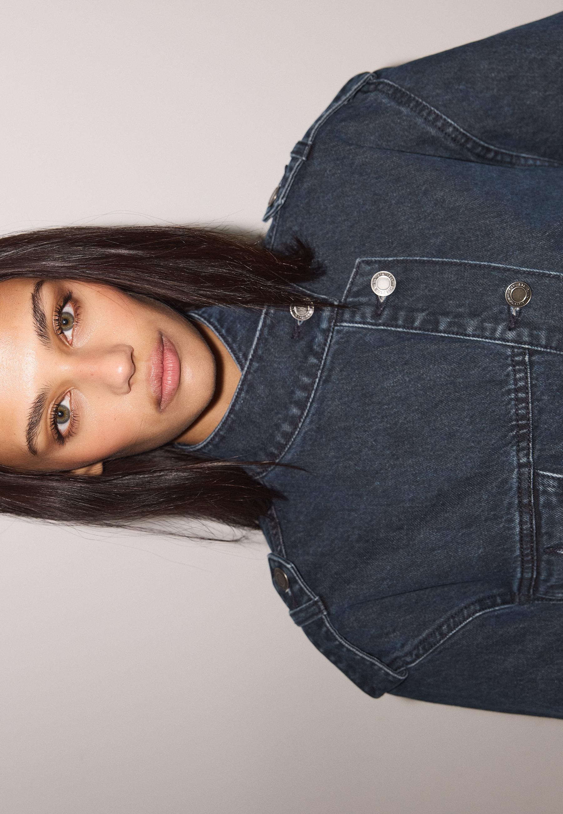 Cross-over denim jacket — BLACK DENIM WASHED EFFECT
