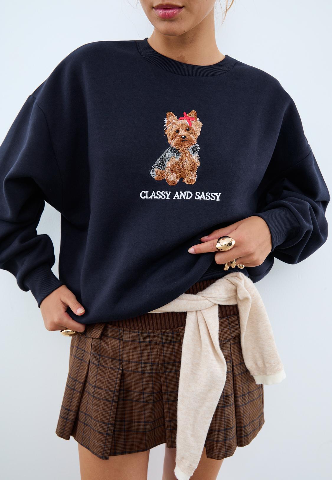 Köpek işlemeli sweatshirt Kadın Moda Stradivarius Türkiye