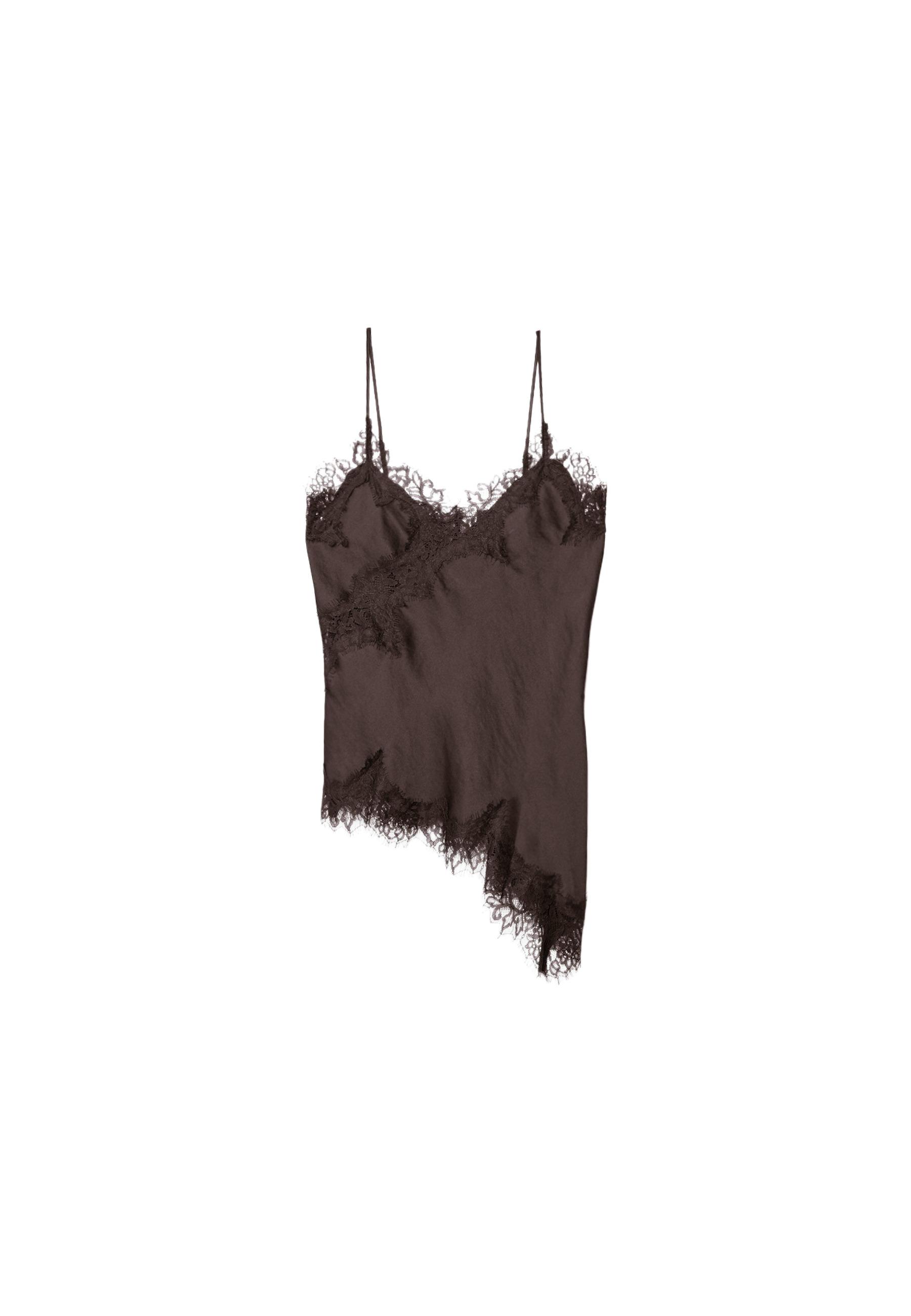 Asymmetric lace camisole top — Brown
