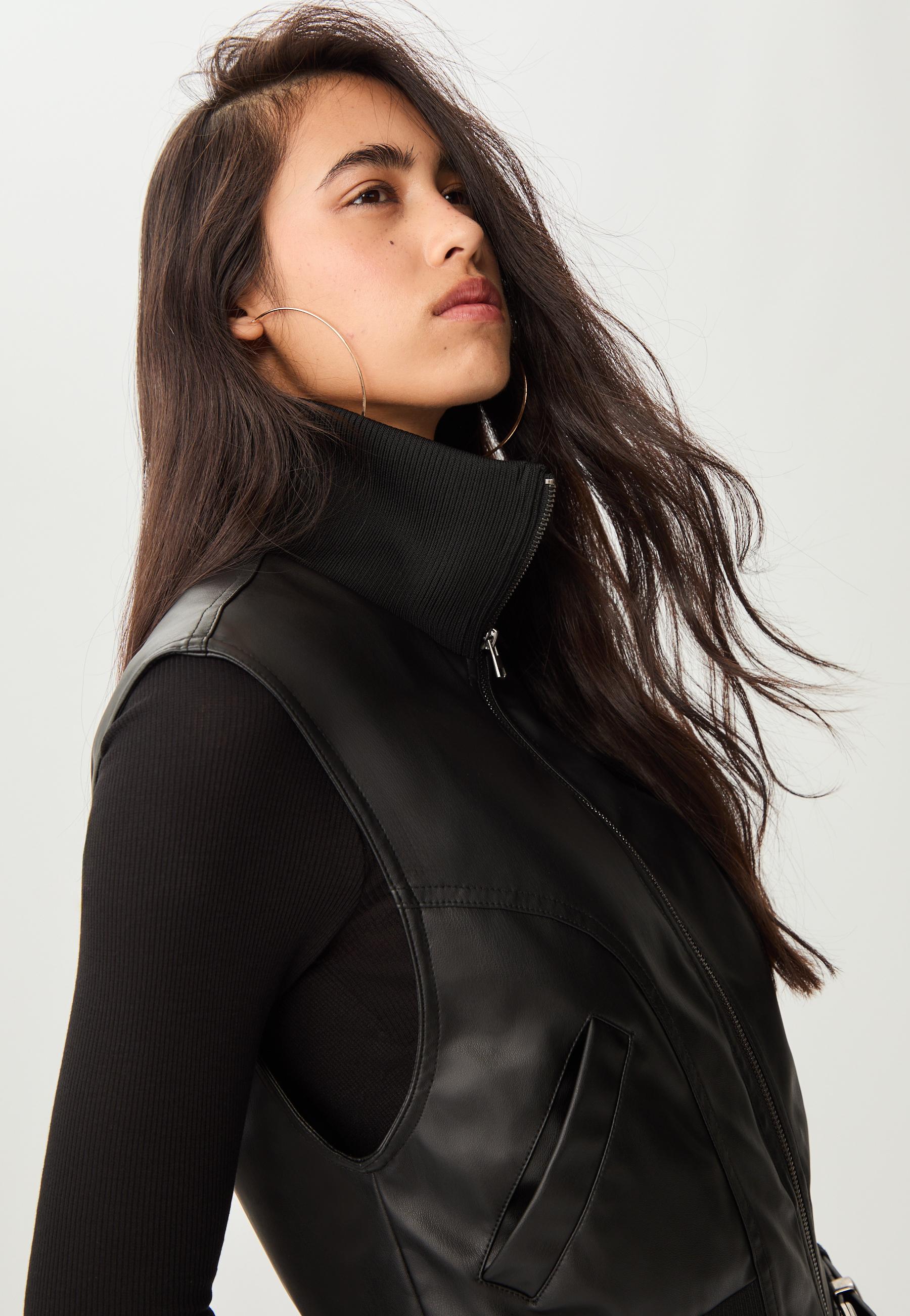 Leather effect gilet with matching ribbing - Women's fashion