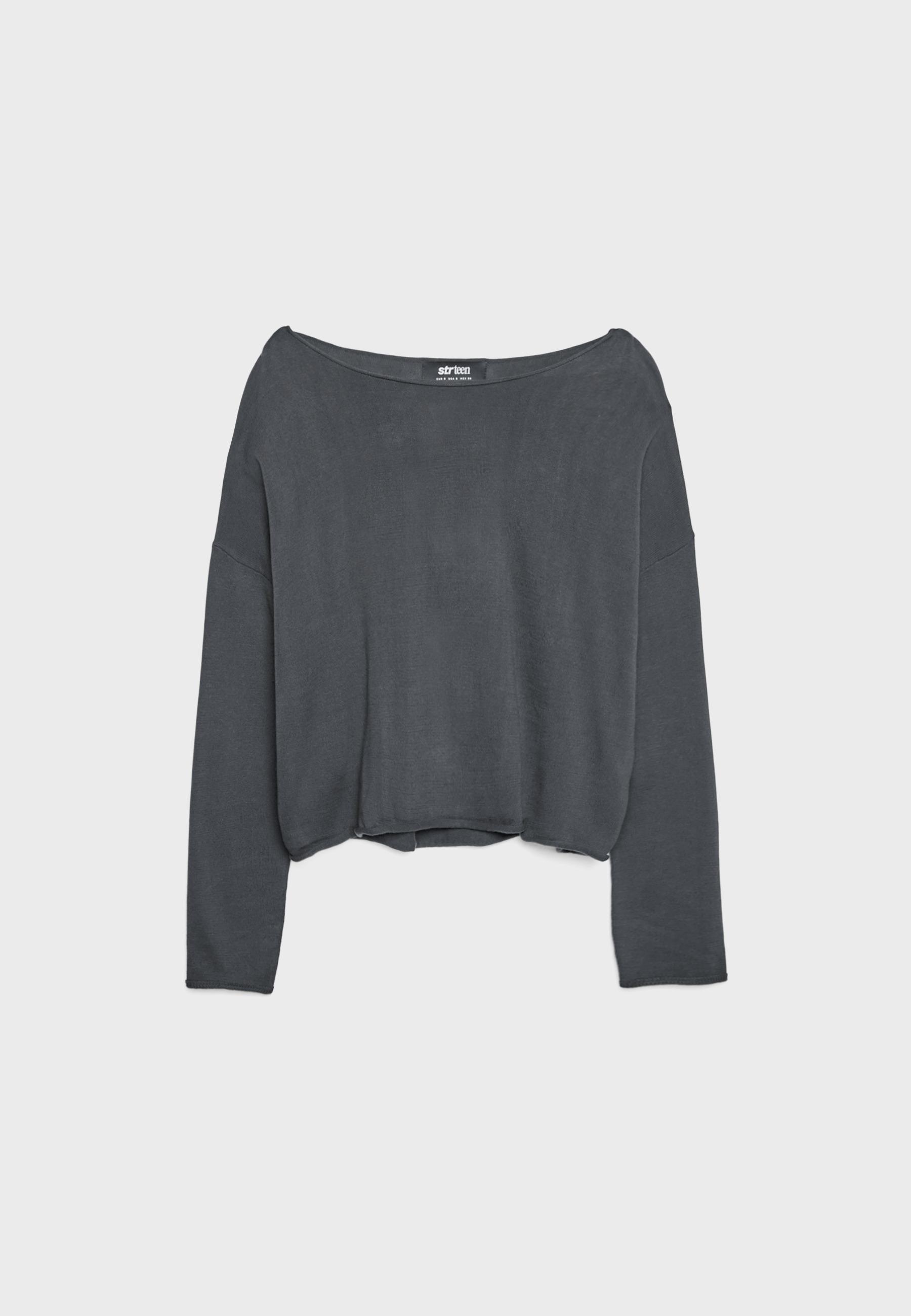 Boat neck cropped sweater — Dark grey