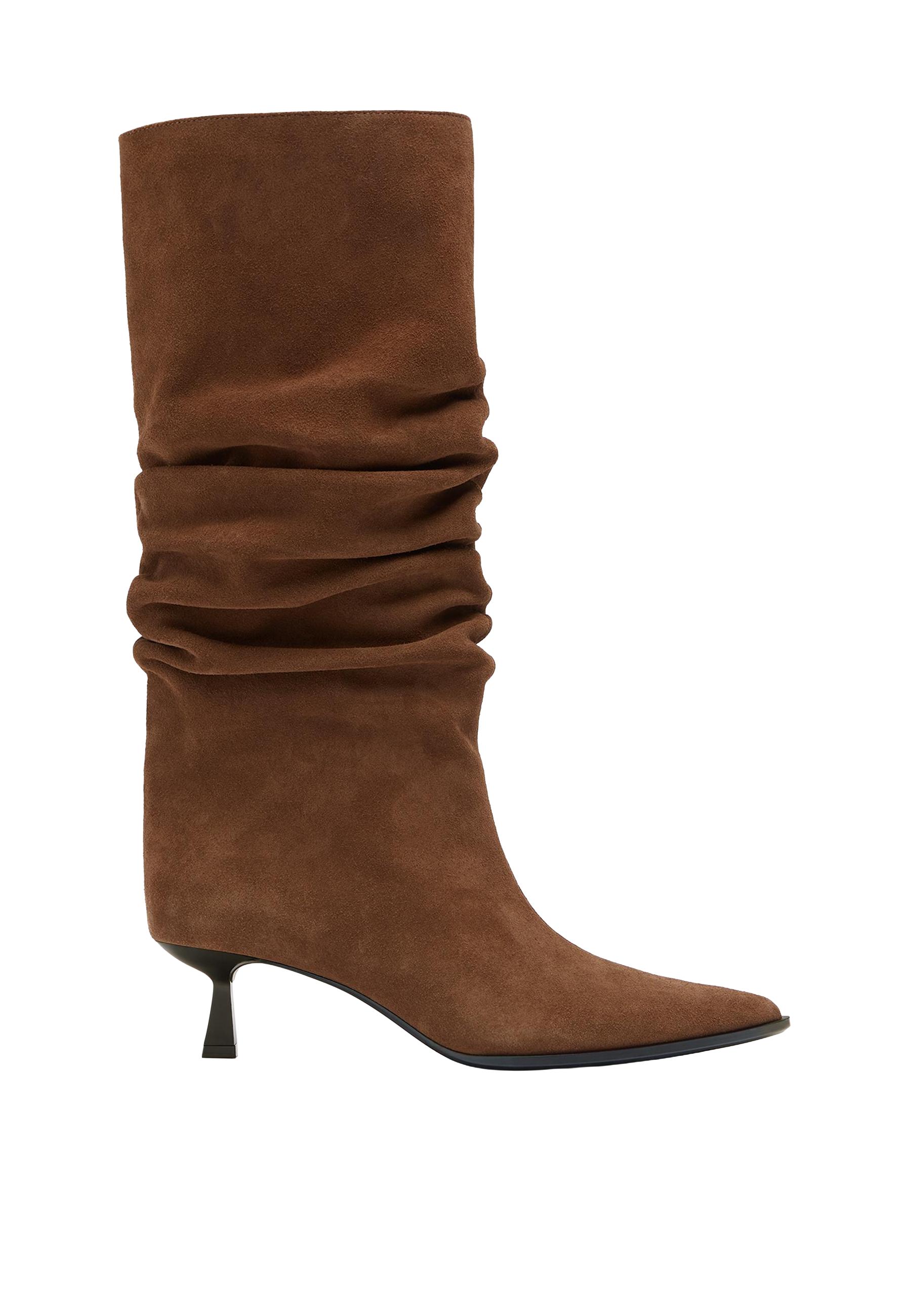 Slouchy leather kitten heel boots — BEIGE