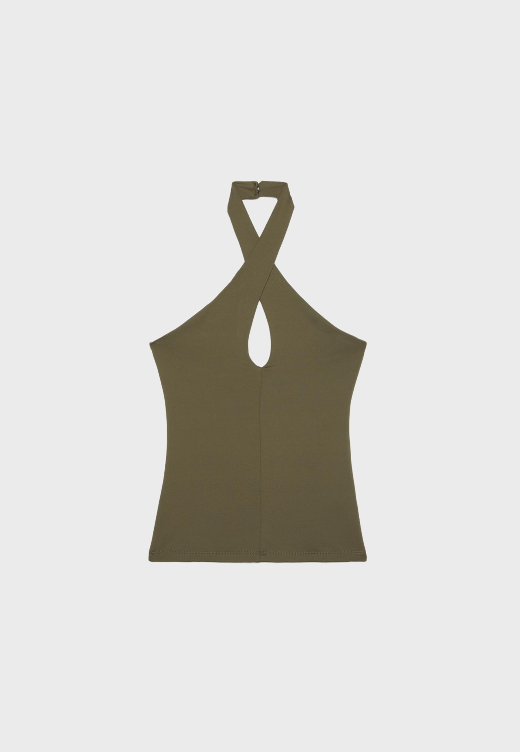 Halter cross-over top — Khaki