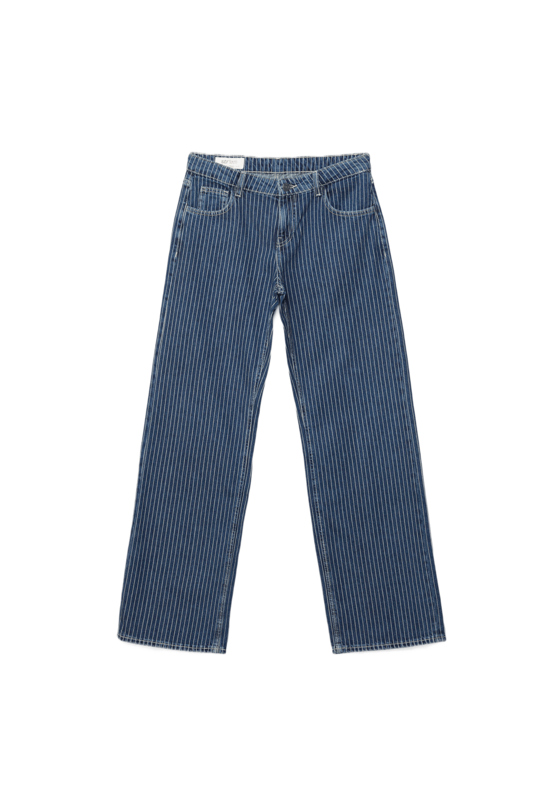 Çizgili orta bel baggy jean - Görsel 9