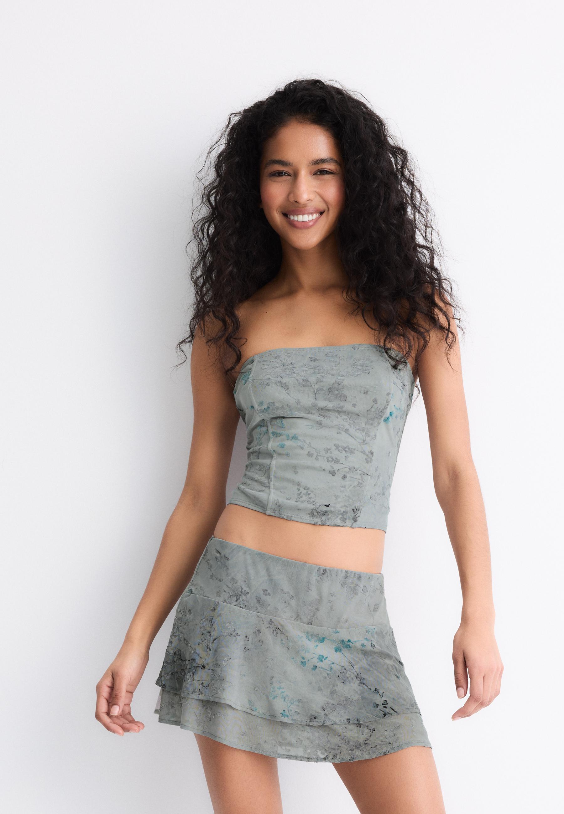 Flocked tulle skort — Grey