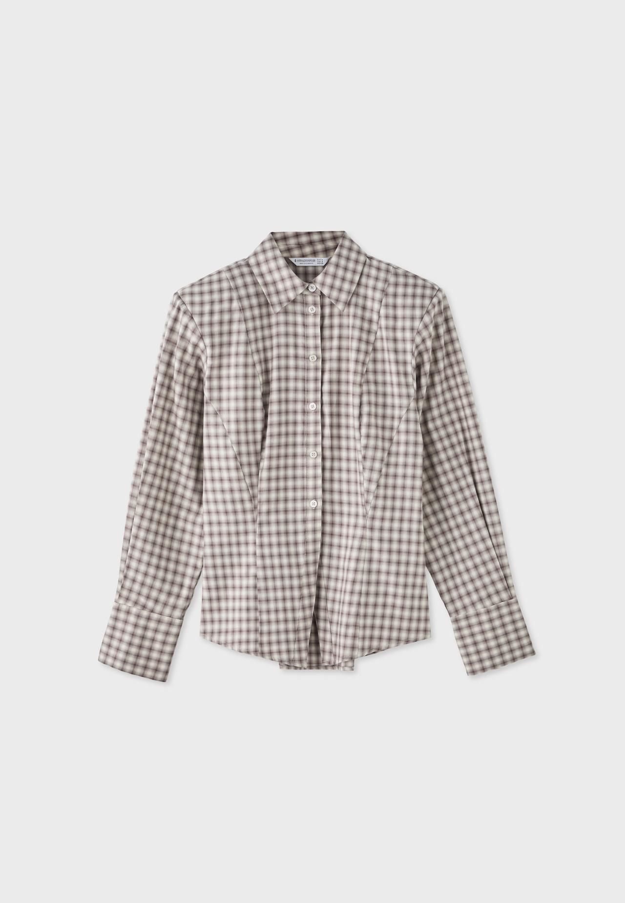 Check shirt with padded shoulders — Beige
