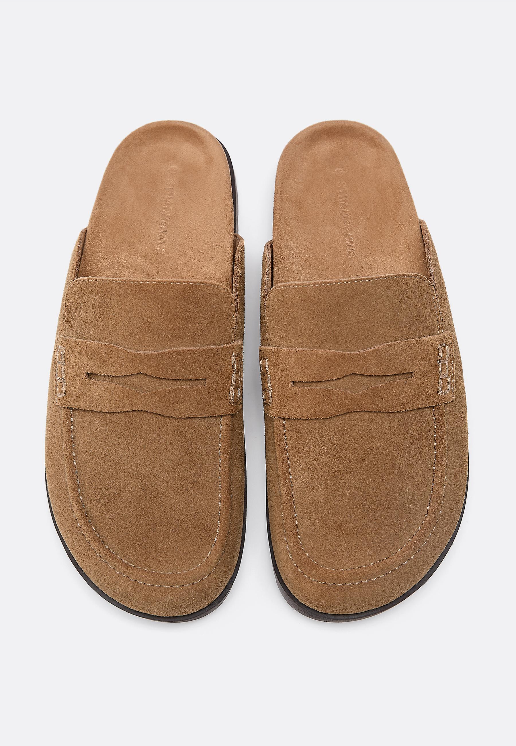 Backless leather loafer clogs — BEIGE
