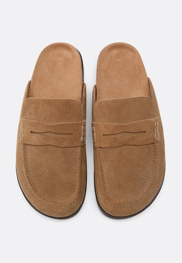 Leather moccasin backless clogs — BEIGE 2