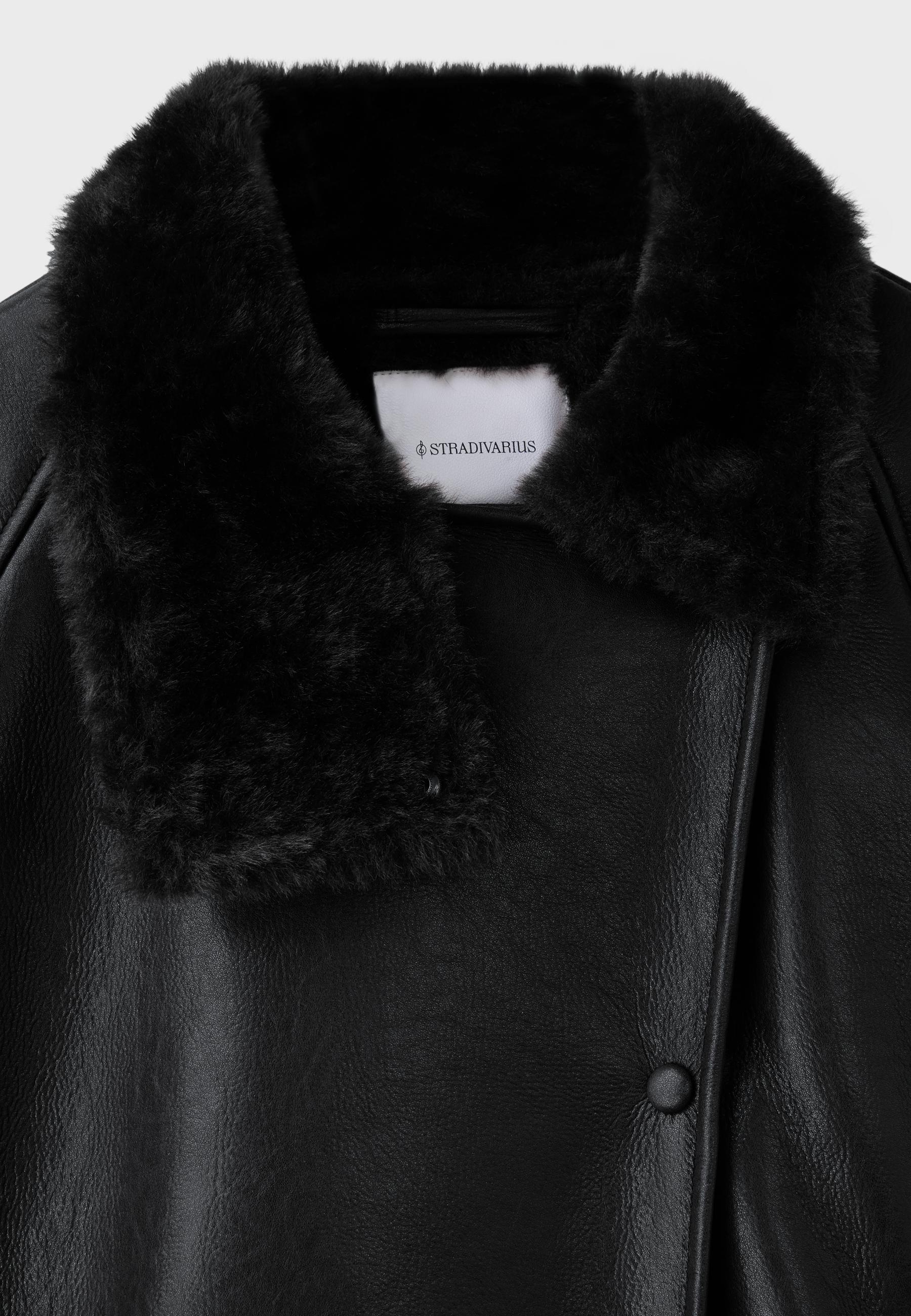 Leather effect double-faced high neck jacket — Black