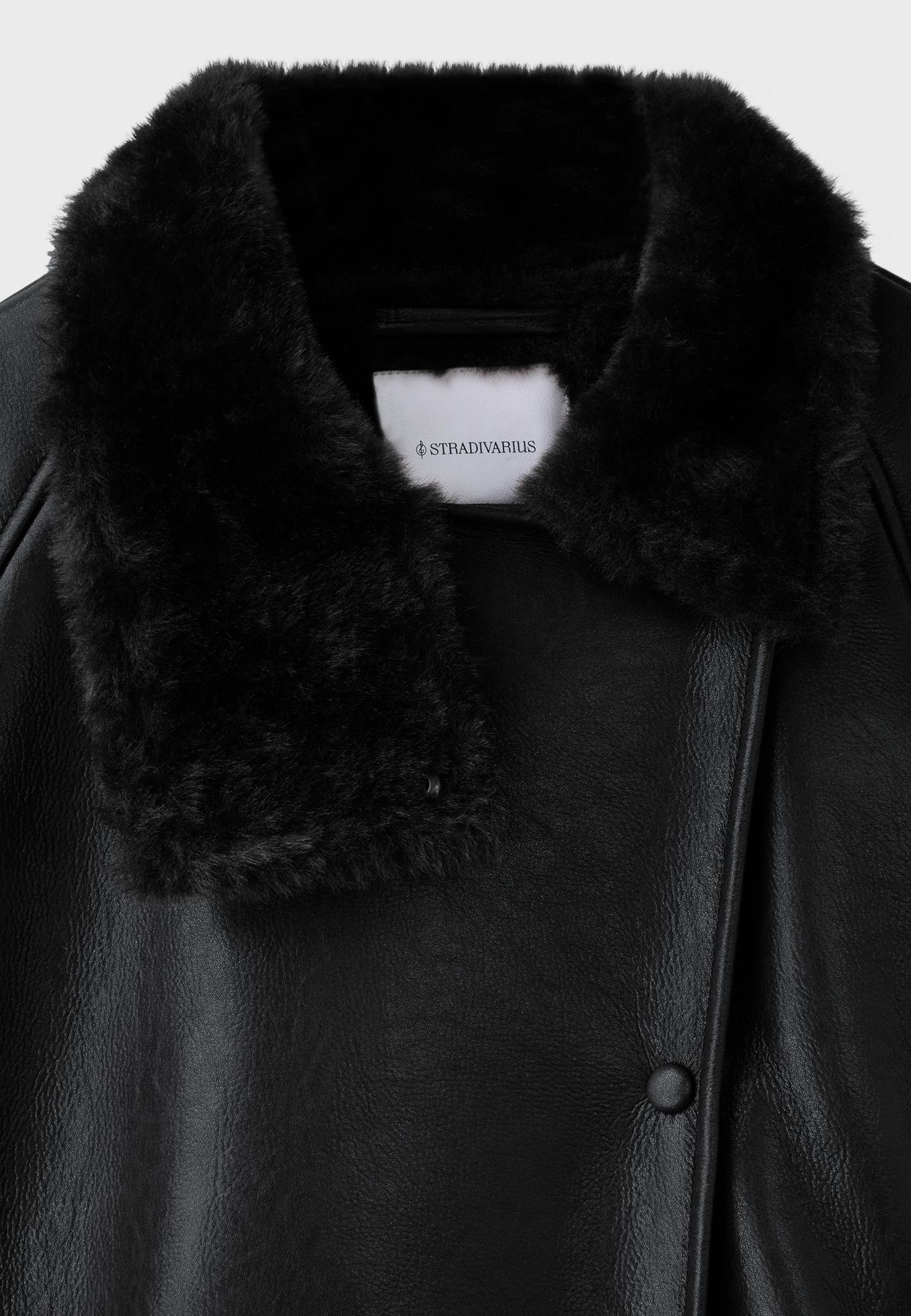 Double-sided leather effect high neck jacket — Black