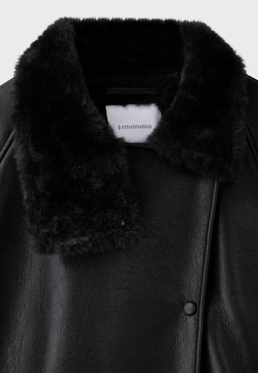 Double-sided leather effect high neck jacket — Black 9