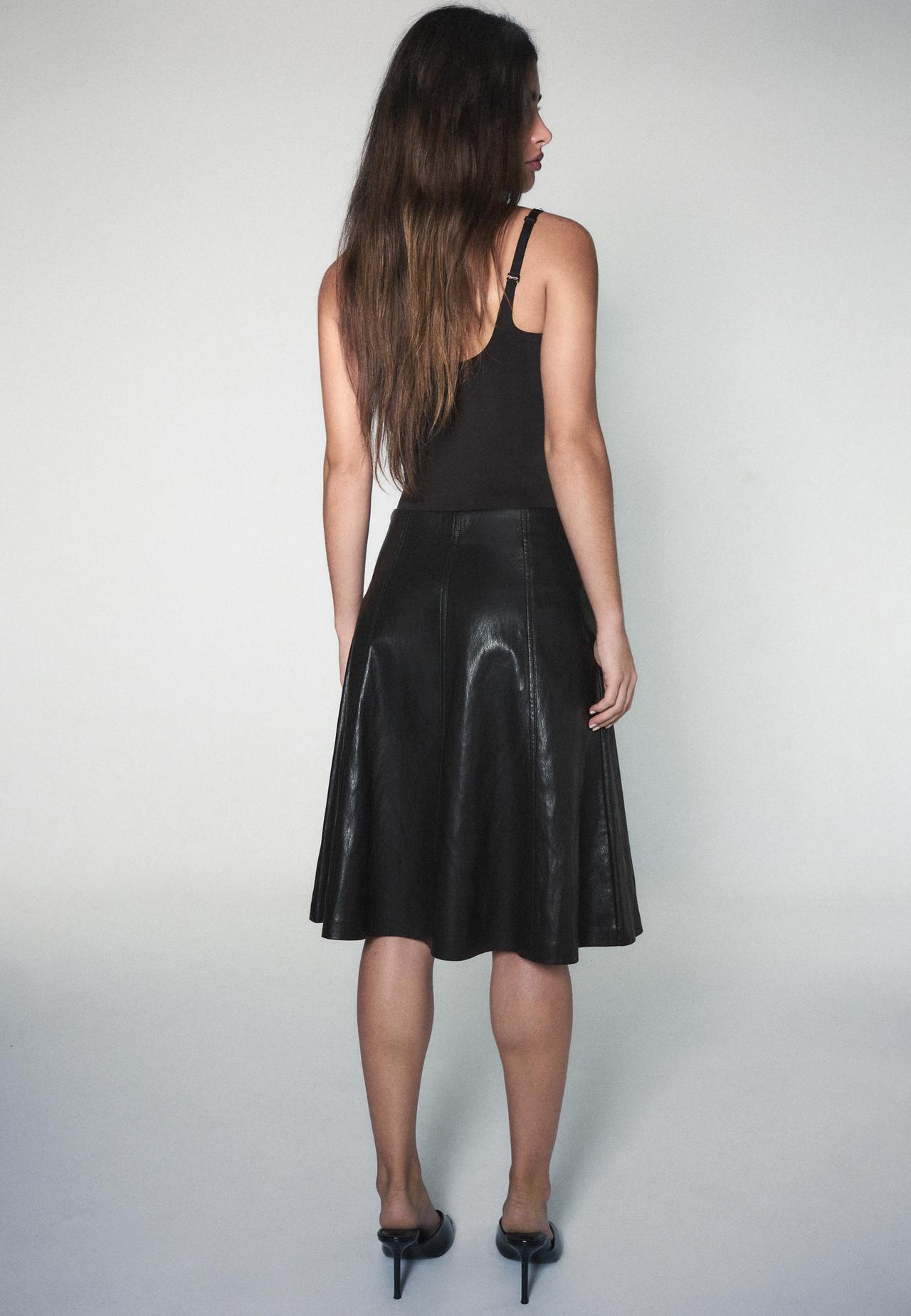 Leather effect flared midi skirt — Black