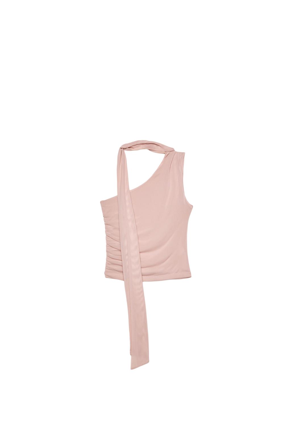 Top asimmetrico in tulle con foulard