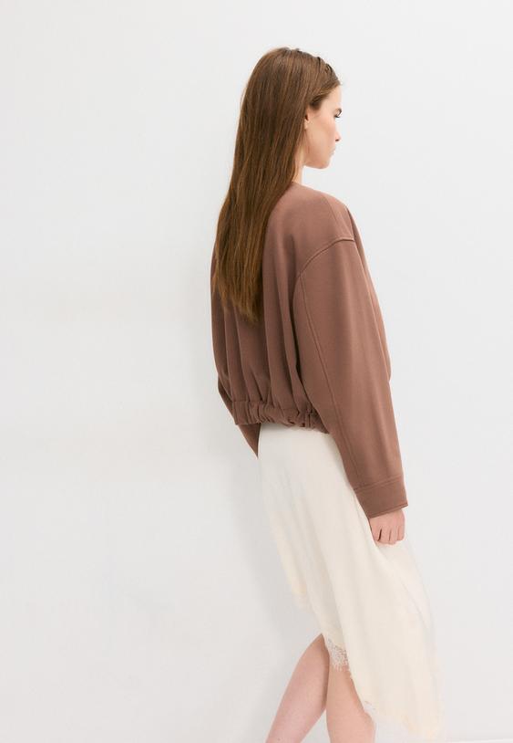 Stradivarius Puff Sleeve Round Neck Jacket Brown S