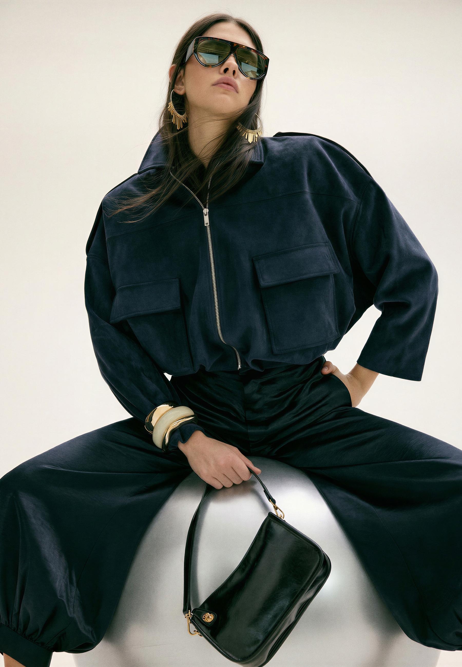 Faux suede bomber jacket — Navy blue
