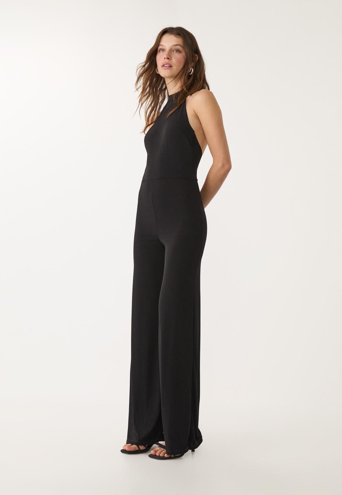 Halter Mono Largo Espalda Descubierta Mono Largo Con Cuello Halter